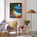 DIYDECORFUN Beach Paint by Numbers Kit for Adults, Moon Beach Paint by Number on Canvas, Frameless DIY Acrylic Landscape Easy Adults' Paint by Number Kits for Home Decor Gift 16x20 Inch DIYDECORFUN