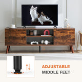 Sweetcrispy TV Stand for 55 60 inch TV, Modern Mid Century Entertainment Center with Storage, Media Console Table 2 Cabinet, Soft Hinge, Handle Door, Wooden Living Room, Office Furniture, Rustic Brown Sweetcrispy