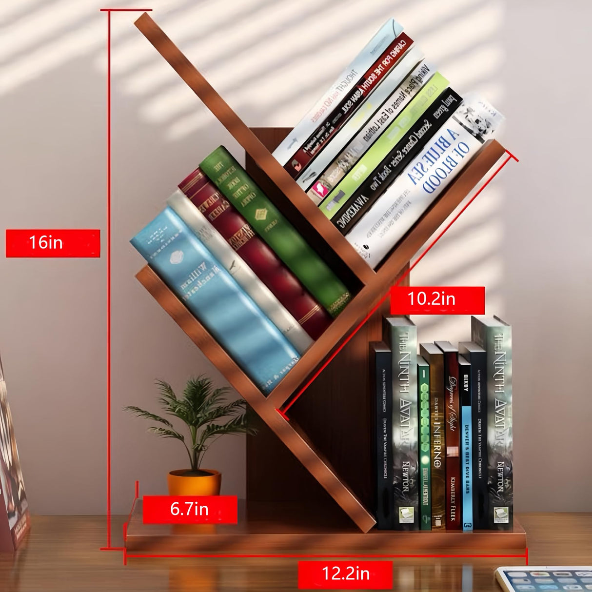 Godferyxin Book Tree Bookshelf, 3-Tier Wood Small Tree Bookcase for Displaying Books, CDs, Magazines and More at Office, Home or School Godferyxin