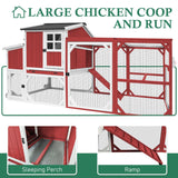 Magazoopet 95.3" Large Chicken Coop with Run, Tractor Hen Chicken House with 3 Nesting Boxes, Portable Duck Rabbit Quail Hutch Poultry Cage for 4-6 Chickens with 6 Access,Pull-Out Tra (Red) Magazoopet
