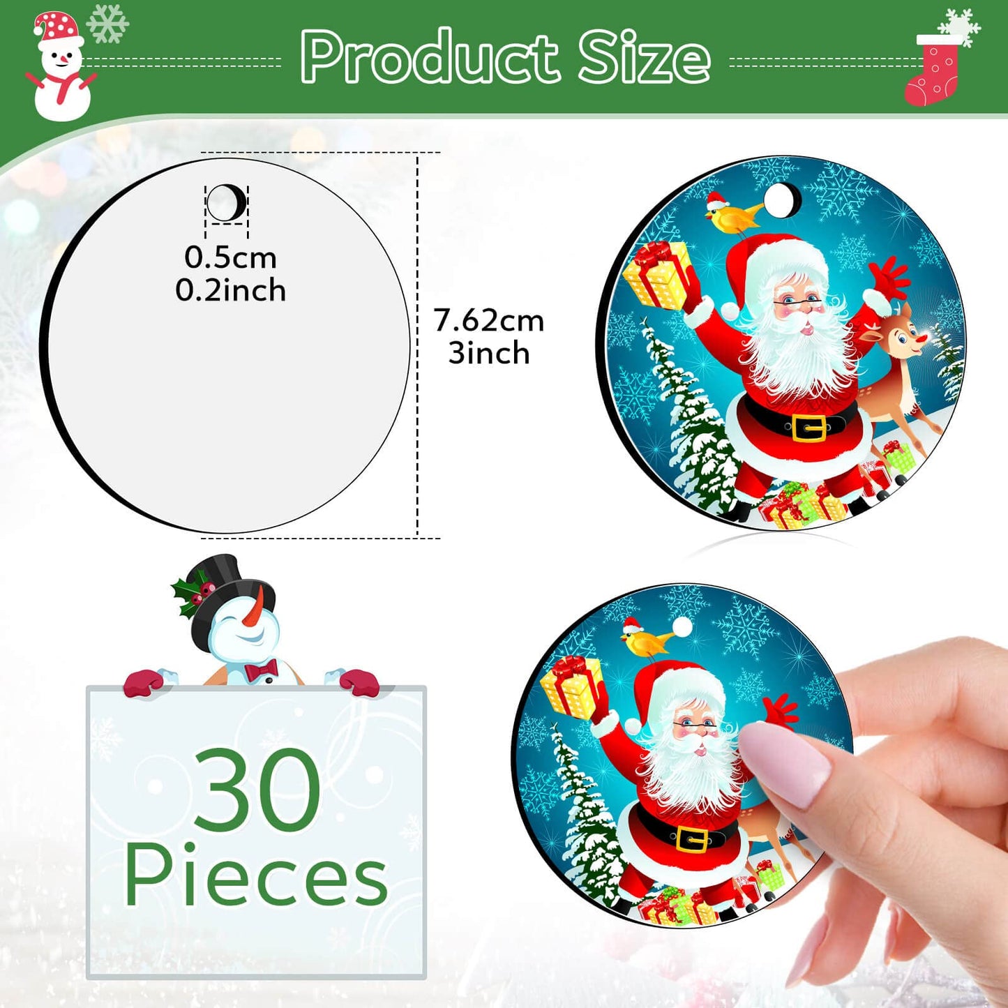 3" Round Sublimation Ornament Blanks, 30 Pieces - For Christmas Tree Decor and DIY Crafts (3 inches)