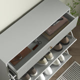 HOMCOM Narrow Shoe Cabinet with 2 Flip Drawers, Modern Shoe Storage Cabinet with Wave-Like Panels and Adjustable Shelves for 12 Pairs of Shoes, for Entryway Hallway, Gray HOMCOM