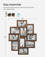 SONGMICS Collage Picture Frames, 4x6 Picture Frames Collage for Wall Decor, 10 Pack Photo Collage Frame for Gallery, Multi Family Picture Frame Set, Glass Front, Assembly Required, Rustic Brown SONGMICS