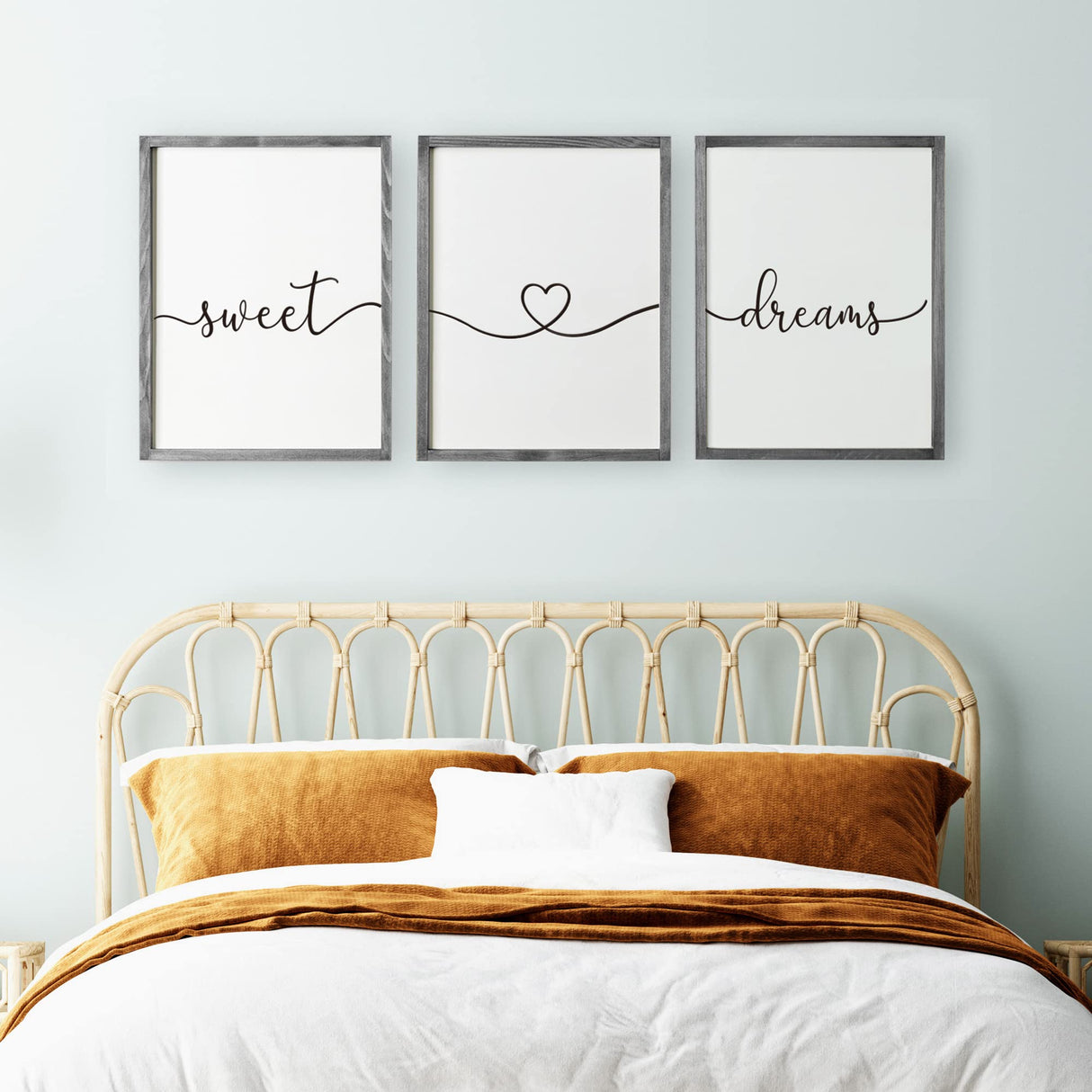 Set of 3 Framed Farmhouse Sweet Dreams Sign 11x14” Above Bed Wall Decor for Bedroom Decor Wall Art Wood Signs (11"x14", Gray) Houmury
