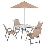 Albany Lane 6-Piece Folding Dining Set By Mainstays, Patio Table, Chair, Umbrella, Set, Outdoor Decorations, (Tan) Mainstay