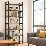 ZEUKMXOO Book Shelf,6 Tier Bookshelves,Industrial Wood Bookcase,72" H Ladder Bookshelf,Home Office Bookcase Shelf Storage Organizer,Ladder Shelf for Bedroom,Living Room ZEUKMXOO