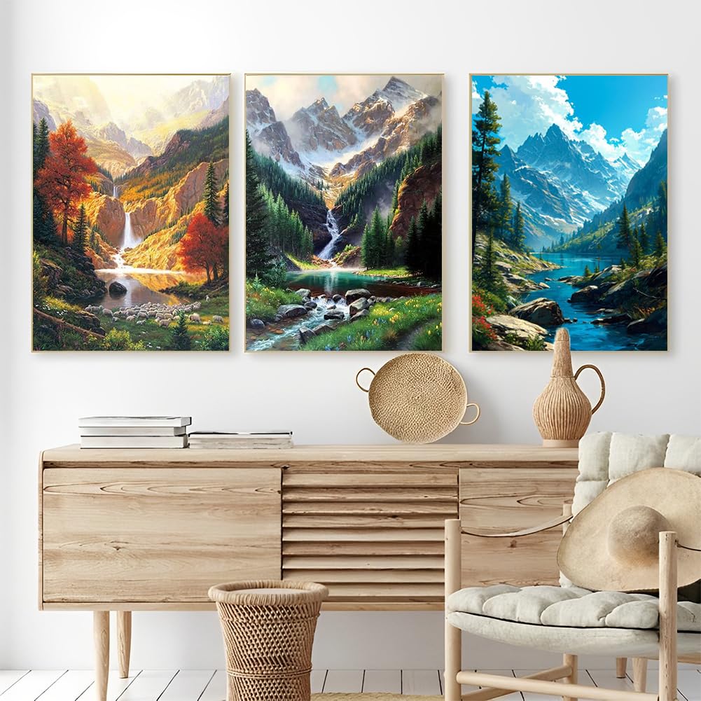 OFRKE Diamond Painting Kits for Adults,3 Pack Mountains Waterfall Diamond Art for Beginners, Diamond Round 5D Full Drill Paint with Diamonds Pictures Gem Art Painting Kits DIY Crafts Kits 12x16inch OFRKE