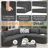 Oakcloud 8-Piece Outdoor Patio Furniture Sofa Set with 45” Propane Gas Fire Pit Table, Black Rattan Wicker Sectional Conversation Sets with Glass Top Tables and Cushions(Grey, w/Fire Pit Table) Oakcloud