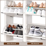 BEWISHOME Shoe Cabinet with 2 Flip Drawers & Adjustable Side Cabinet，Freestanding Shoe Storage Cabinet with Lights, Narrow Entryway Storage for Hallway Living Room Farmhouse,White, KXG03W BEWISHOME