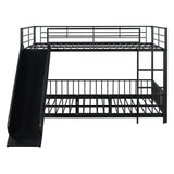 Bellemave Full Over Full Bunk Bed with Slide and Ladder, Metal Bunk Bed for Kids, Girls, Boys, Removable Fence, Low Bunk Bed with Slide, with Door, Black Bellemave