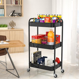 PNVXNUS 3-Tier Rolling Metal Storage Cart with Wheels, Multi-Functional Organizer for Office, Kitchen, Bathroom, Books Diapers - Easy Assembly (Black) PNVXNUS