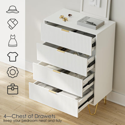 AEPOALUA 4 Drawer Dresser,Drawer Chest,Tall Storage Dresser Cabinet Organizer Unit with Gold Handles,White Dresser for Bedroom,Living Room,Closet,Hallway,Stripe - WoodArtSupply