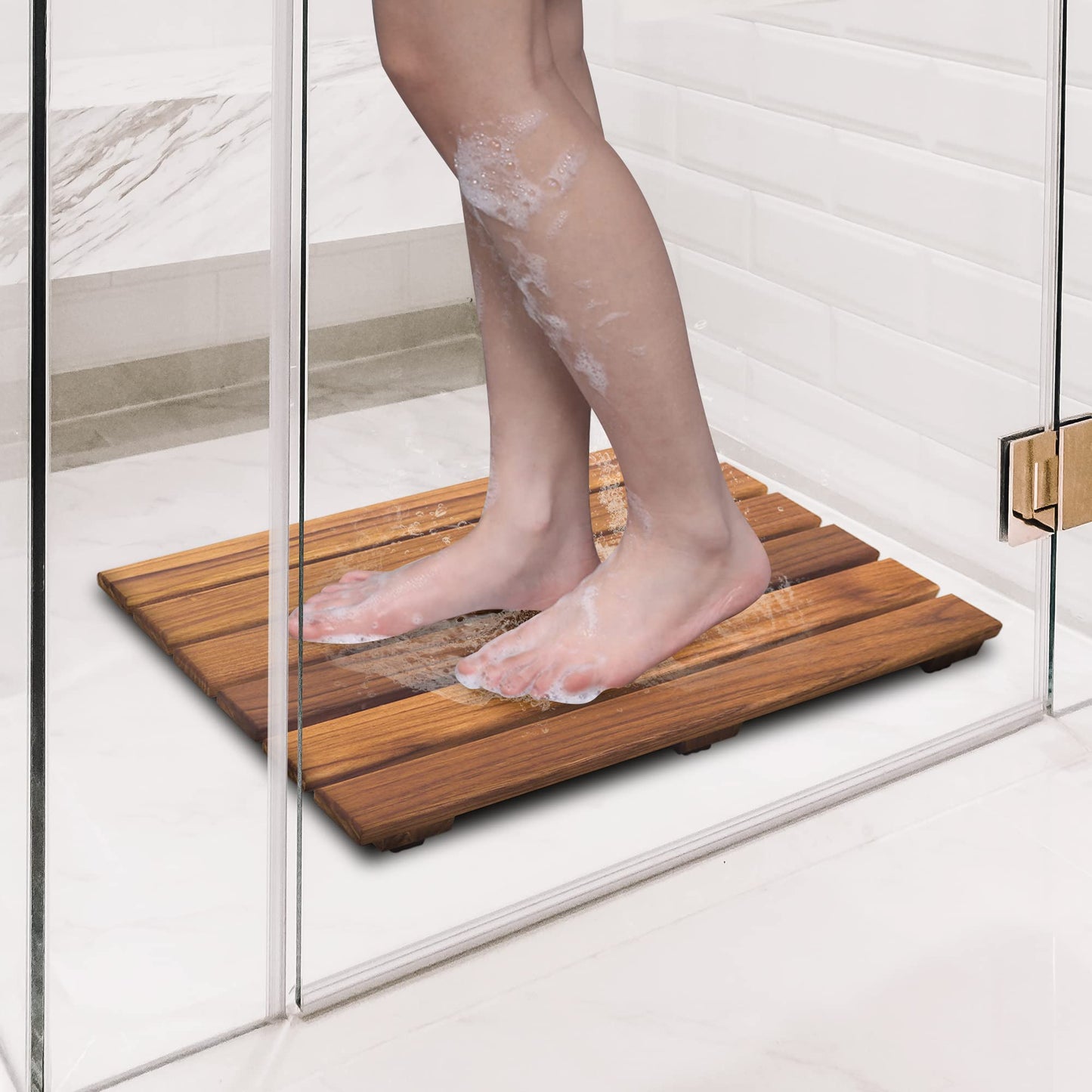 VaeFae Teak Shower Mat, Non-Slip Bath Mat, Luxury Spa Mat, Wooden Mat for Bathtub, 20 x 13 in