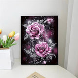 NWQZBYHT Rose Diamond Art Kits for Adults,Flowers 5D Diamond Painting Kits for Beginner,DIY Round Full Drill Diamond Dots Gem Painting for Adults, Paint by Diamonds Crafts Home Decor 12x16 Inch NWQZBYHT