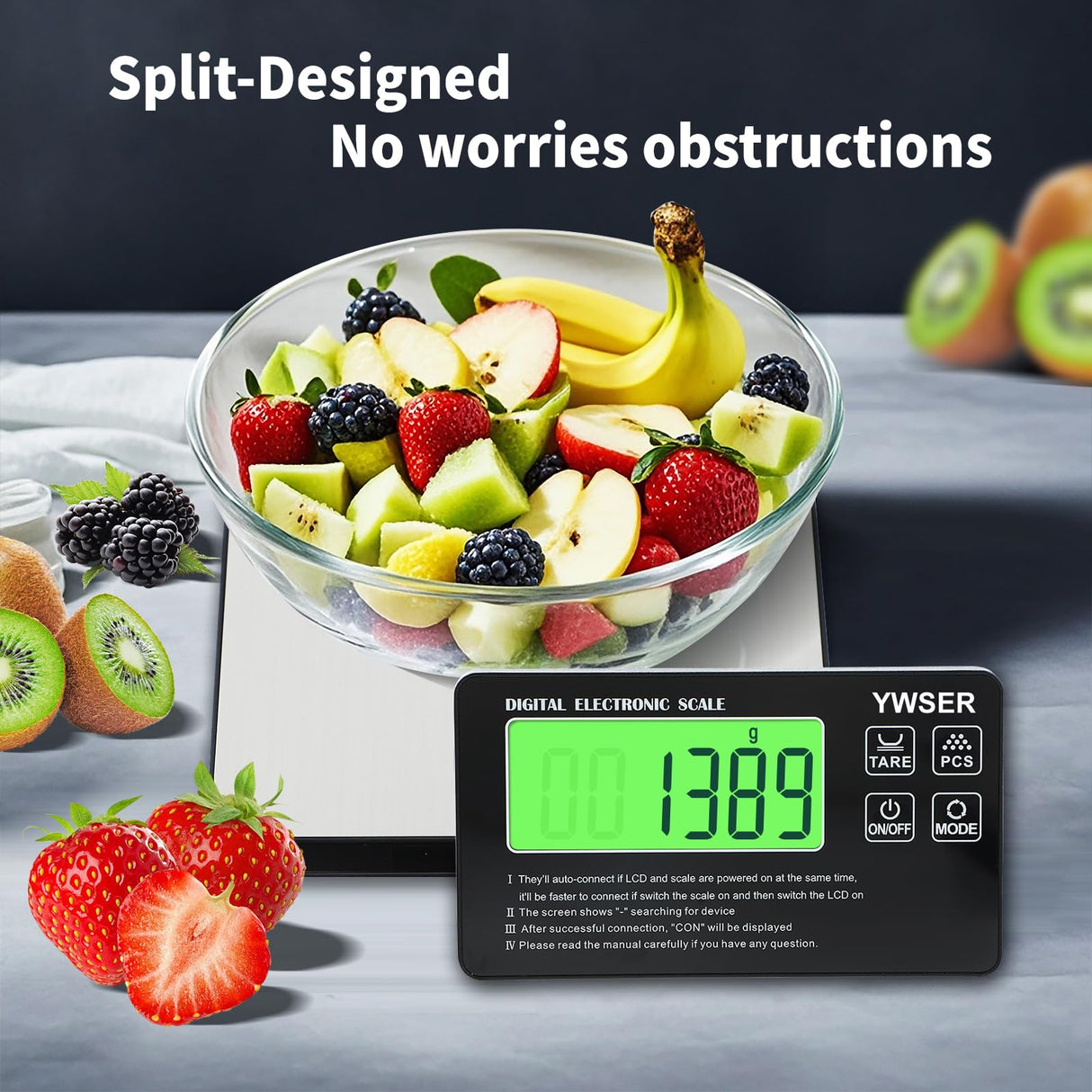 33lb Wireless Magnetic Digital Kitchen Scale with Remote LCD Display, Split-Designed for Easy Cleaning, 0.1oz/1g Precision, 7 Units, Tare Function for Baking, Cooking, Meal Prep YWSER