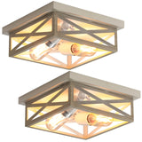DIKAIDA 2 Pack White Flush Mount Ceiling Light, Farmhouse Ceiling Light Fixtures, 2-Light Rustic Metal Finish Industrial Kitchen Light Fixture for Bedroom, Hallway Light DIKAIDA