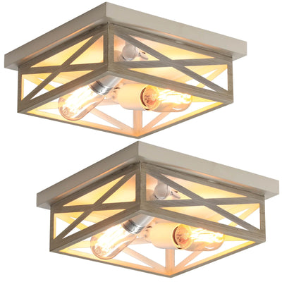 DIKAIDA 2 Pack White Flush Mount Ceiling Light, Farmhouse Ceiling Light Fixtures, 2-Light Rustic Metal Finish Industrial Kitchen Light Fixture for Bedroom, Hallway Light