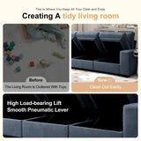 COOSLEEP 100" Sofa with Seats Storage, Comfy 3-Seater Chenille Fabric Couch for Living Room, Office, Apart W/Deep Seat, USB Charging, Upholstered Couch with Removable Cover, (Blue) COOSLEEP HOME