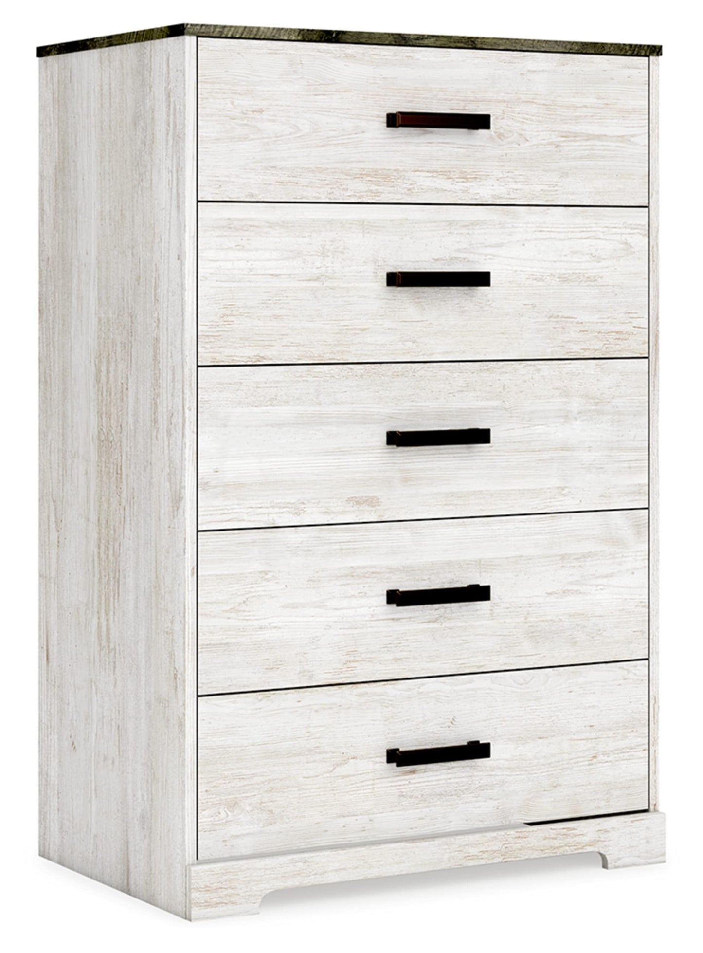 Signature Design by Ashley Shawburn Rustic 5 Drawer Chest of Smooth-Gliding Drawers and Safety Stop, White & Gray - WoodArtSupply