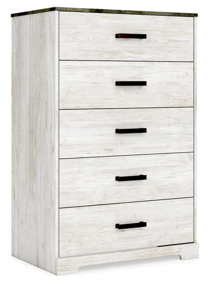 Signature Design by Ashley Shawburn Rustic 5 Drawer Chest of Smooth-Gliding Drawers and Safety Stop, White & Gray - WoodArtSupply