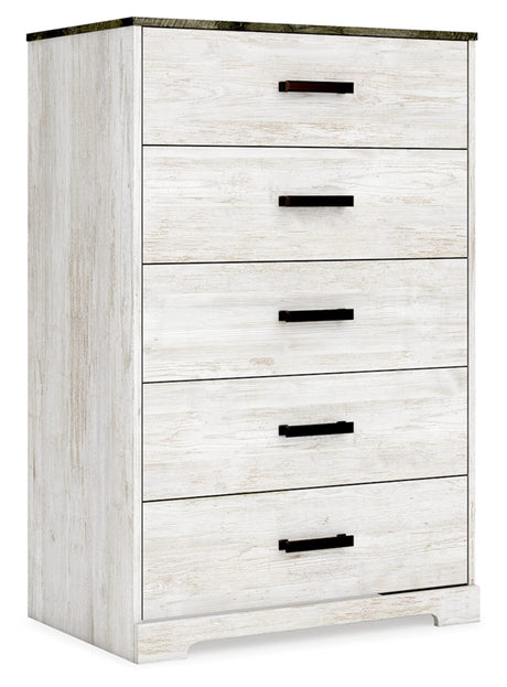 Signature Design by Ashley Shawburn Rustic 5 Drawer Chest of Smooth-Gliding Drawers and Safety Stop, White & Gray Signature Design by Ashley