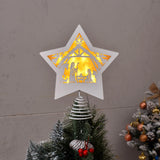 GHOSTMAGIC Christmas Tree Topper Star Nativity 7.87 x 9.25 inches Wooden Xmas Tree Top Star with 3 Modes LED Light Treetop Decoration for Christmas Bar Shop Office Home Decor (White) GHOSTMAGIC