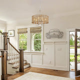 LynPon 17.7" Brushed Nickel Boho Rattan Chandeliers for Dining Room, 6-Light Seagrass Pendant Light Fixtures with Hand Woven Wicker Shade, Farmhouse Drum Chandelier for Living Room Kitchen Hallway LynPon