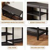 ZHOOGE Shoe Bench & Rack Storage Bench - Entryway Bench with Seat Cushion, Stable Organizer for Entryway & Living Room, Holds Up to 300 lb, (35" L x 12" W x 17" H, Black) ZHOOGE