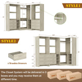 Aheaplus Closet System with 6 Drawers, 4 Hanging Rods & Corner Tower, Corner Closet System with Hanging, 86.8" L-Shaped Walk-In Wardrobe Organizer, 2000+ lbs Capacity, Set of 3, White Oak Aheaplus