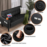 AILEEKISS 3 Piece Living Room Sofa Set Loveseat Sofas Sets with 2 USB,Cup Holders,Side Pocket, Modern Leather 3 Pcs Sectional Couches Set for Apartment, Office, Bedroom (Black, 2-Seat+1-Seat+1-Seat) AILEEKISS