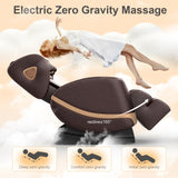 FURNIMAT 2025 Massage Chair Full Body, Zero Gravity Massage Chair with 10 Fix Rollers, Heating, Foot Massage, Auto Modes, Bluetooth Speaker, Touch Screen Controller (Brown Premium) FURNIMAT
