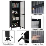 MIOCASA Metal Storage Cabinet with Glass Door, Steel File Cabinet with 3 Shelves 59.06-inch high for School, Bedroom, Home Office, Gym and Changing Room - Black MIOCASA