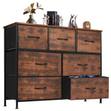 DUMOS Dresser for Bedroom with 7 Drawers, Storage Organizer Units Furniture, Chest Tower TV Stand with Fabric Bins, Metal Frame, Wooden Top for Nursery, Living Room, Kidsroom, Closet, Brown DUMOS