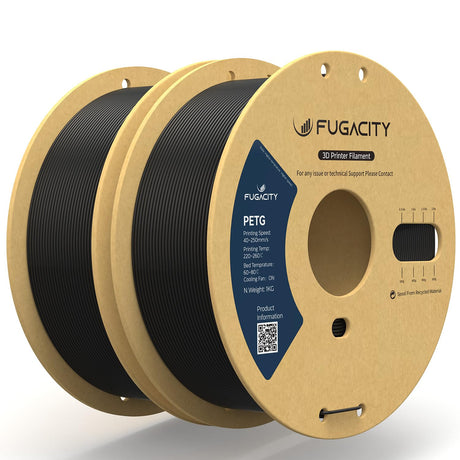 Fugacity PETG Filament 1.75mm, Black 3D Printer Filament 2 Roll 1KG Spool Bundles, Dimensional Accuracy +/- 0.02mm, Enhanced Printing Effect Fits Most FDM 3D Printers FugaCity