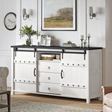 REAHOME Buffet Cabinet with Storage, 60" Sideboard Buffet Cabinet with Sliding Barn Doors & 3 Drawers, Farmhouse Wood Coffee Bar Cabinet Buffet Table for Kitchen, Dining Room,Living Room, White REAHOME