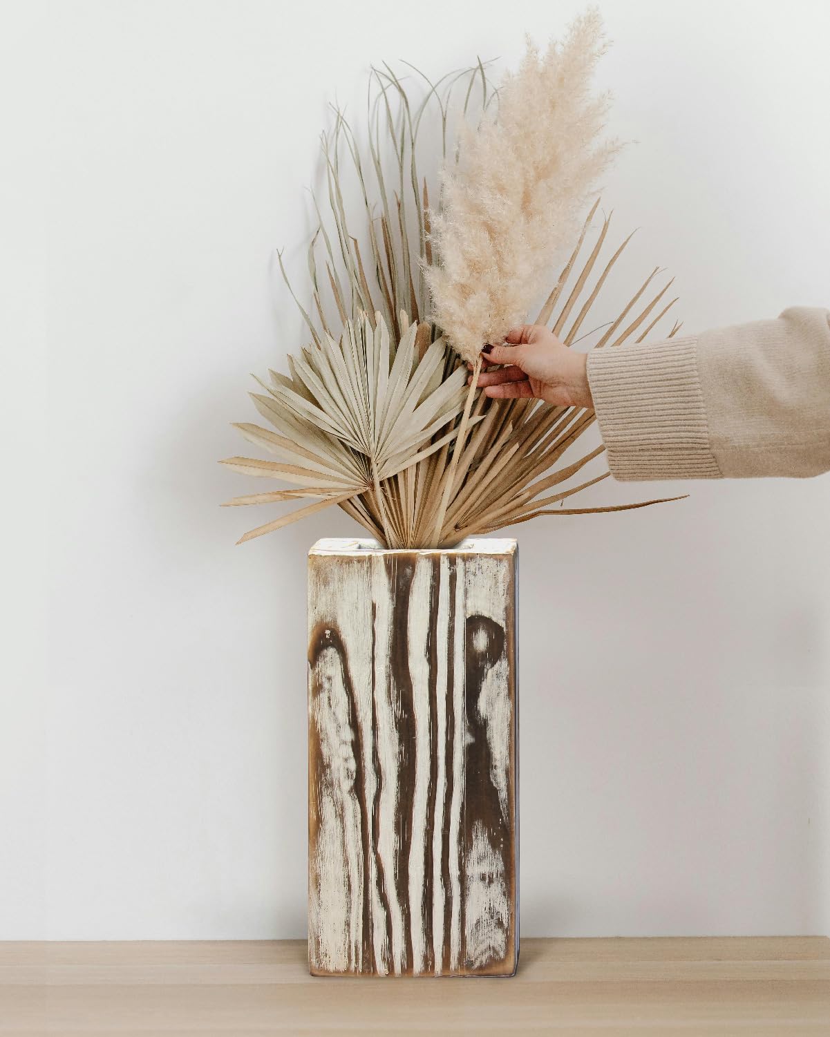 MHYGJQA Wood Wall Planter for Indoor Plants,2 Pack Handmade Torched Wood Wall Decor for Dried Flowers and Faux Greenery Plants,Modern Farmhouse Wall Vase Bathroom,Bedroom,Living Room(Weathered White) MHYGJQA