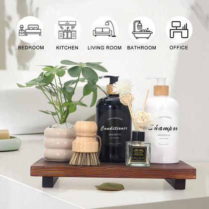 Farmhouse Bathroom Vanity Tray Wood Pedestal Stand Kitchen Countertop Trays Decorative Wooden Risers Dish Soap Dispenser Holder for Kitchen Counter Decor Modern Bathroom Sink Organizer Access - WoodArtSupply