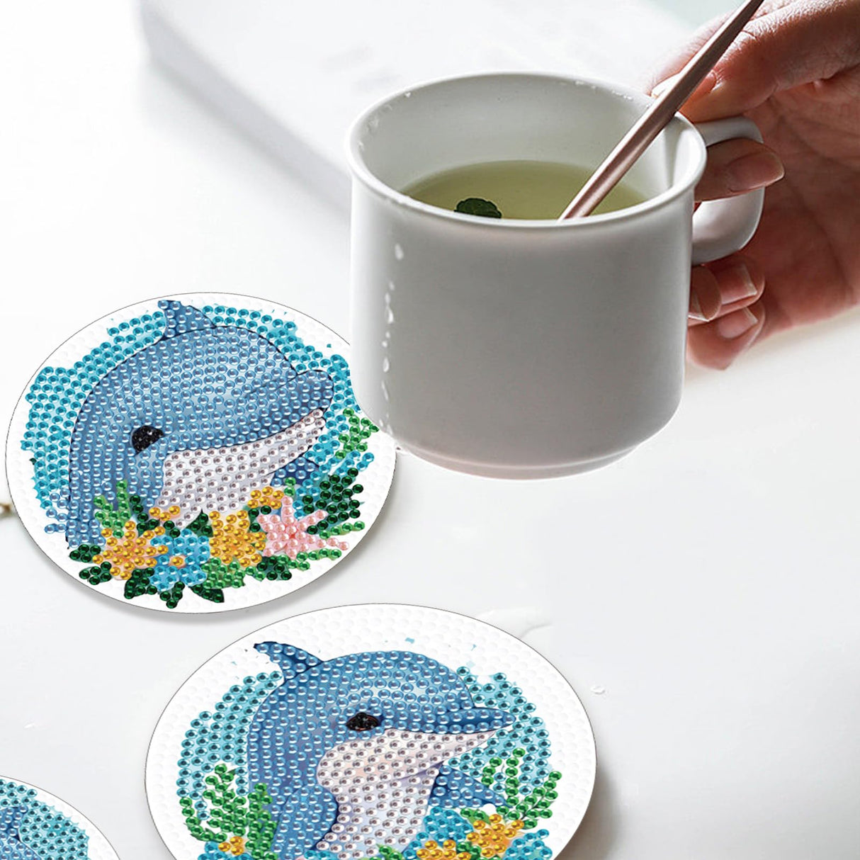 AiYuanzsh 4 PCS Diamond Painting Coaster Kits, Animal Dolphin Diamond Art Coasters 5D Diamond Painting Kits for Adults Beginners, Diamond Art Craft Supplies Christmas Gift AiYuanzsh