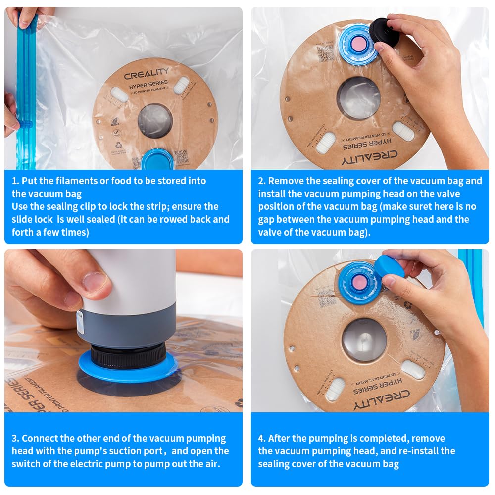 Creality 3D Printer Filament Storage Bags Filament Vacuum Bags, 8 Transparent Sealed Bags with Electric Pump Dust Proof Humidity Resistant Keeping Filament Dry, 40 x 40CM Reusable Vacuum Storage Bags Creality