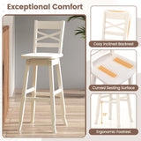 COSTWAY 30-Inch Bar Height Stool Set of 2, Rubber Wood Swivel Bar Stool with Inclined Backrest, Curved Seat & Footrest, Bar Chair for Kitchen Island & Pub (2, White) COSTWAY