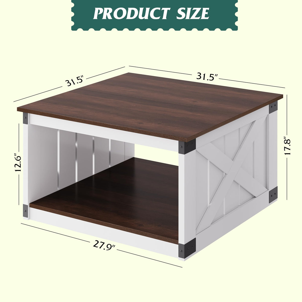NICBEX Farmhouse Coffee Table, 31.5" Square Coffee Table with Open Storage, Wood Rustic Cocktail Table Center Table for Living Room, Espresso Brown NicBex