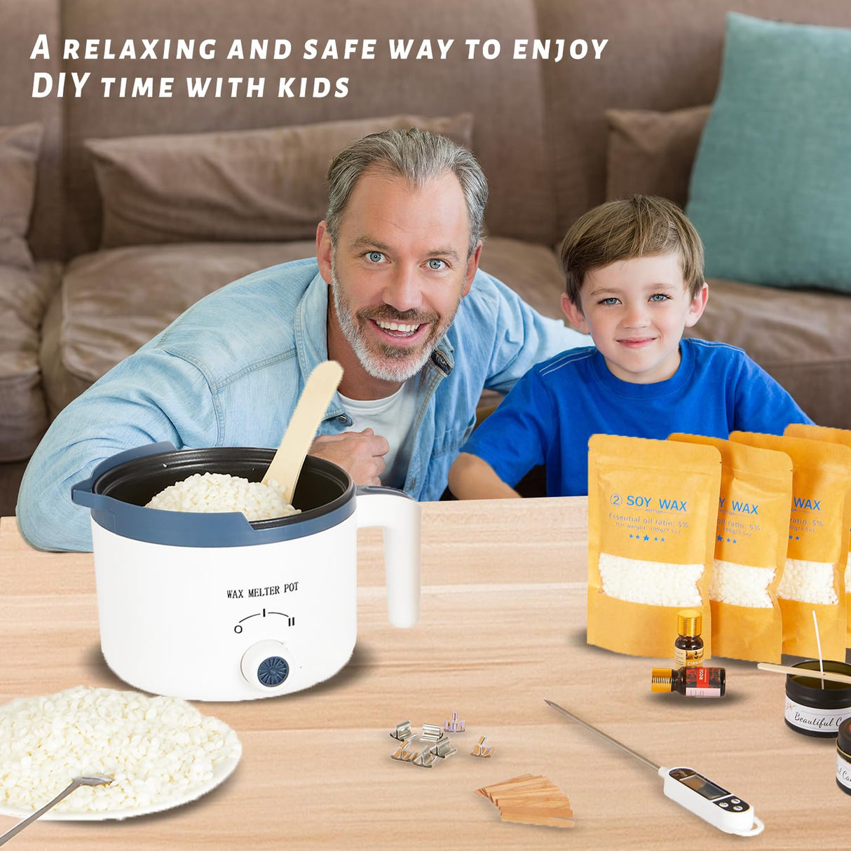 KQU Wax Melting Pot with Thermometer, Electric Wax Melter for Candle Making with Spout, Small Double Boiler Pot Set for Beginner Adults KQU