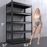 TXTDPL 3000 LBS Storage Shelves, 72" H Garage Shelving, 5-Tier Heavy Duty Shelf, Steel Shelving, Adjustable Shelving Unit, Easy to Assemble, for Garage, Warehouse, Basement Storage Shelving, Black TXTDPL