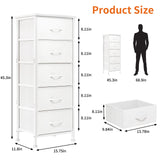 Fixwal White Tall Dresser for Bedroom, Closet Organizers and Storage Tall Fabric Dresser for Closet, Drawer Organizer with 5 Drawers, Bedroom Furniture Fixwal
