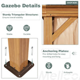 MELLCOM Hardtop Gazebo, 12' x 20' Wooden Finish Coated Aluminum Frame Gazebo with Galvanized Steel Double Roof, Brown Metal Gazebo with Curtains and MELLCOM