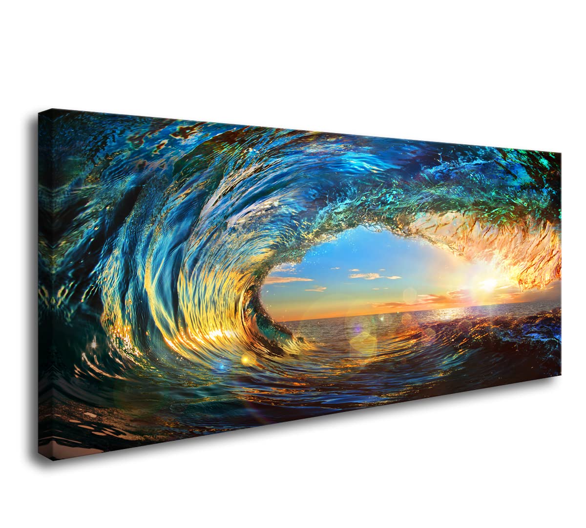 Cao Gen Decor Art S06750 Giant Wave Water Wall Art Canvas Prints 1 Panels Ocean Waves Pictures Paintings with Sunset Blue Seascape Framed for Living Room Bedroom Kicthen Office Artwork Cao Gen Decor Art