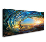Cao Gen Decor Art S06750 Giant Wave Water Wall Art Canvas Prints 1 Panels Ocean Waves Pictures Paintings with Sunset Blue Seascape Framed for Living Room Bedroom Kicthen Office Artwork Cao Gen Decor Art
