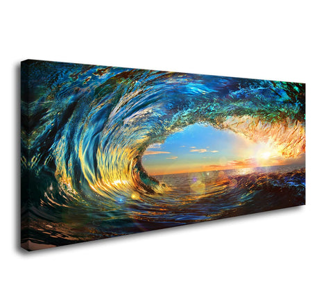 Cao Gen Decor Art S06750 Giant Wave Water Wall Art Canvas Prints 1 Panels Ocean Waves Pictures Paintings with Sunset Blue Seascape Framed for Living Room Bedroom Kicthen Office Artwork Cao Gen Decor Art