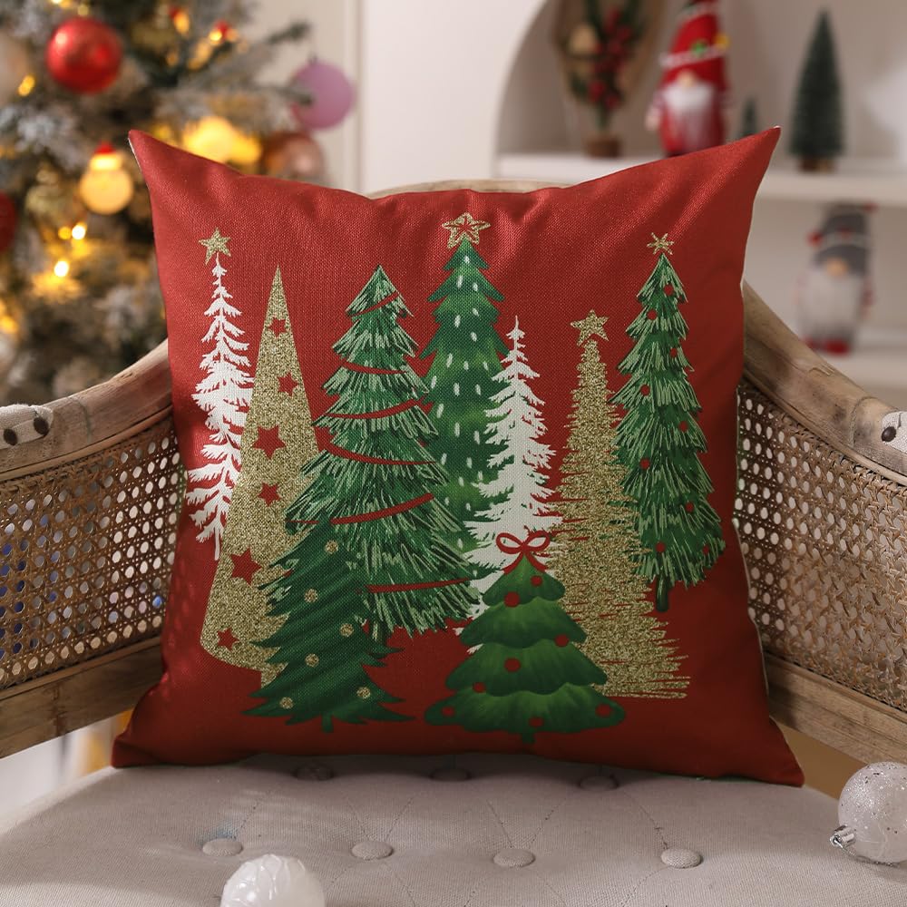 DFXSZ Christmas Pillow Covers 18x18 Inch Set of 2 Christmas Tree Decorative Red Throw Pillows Winter Christmas Decor for Home Couch TH-50C18 DFXSZ