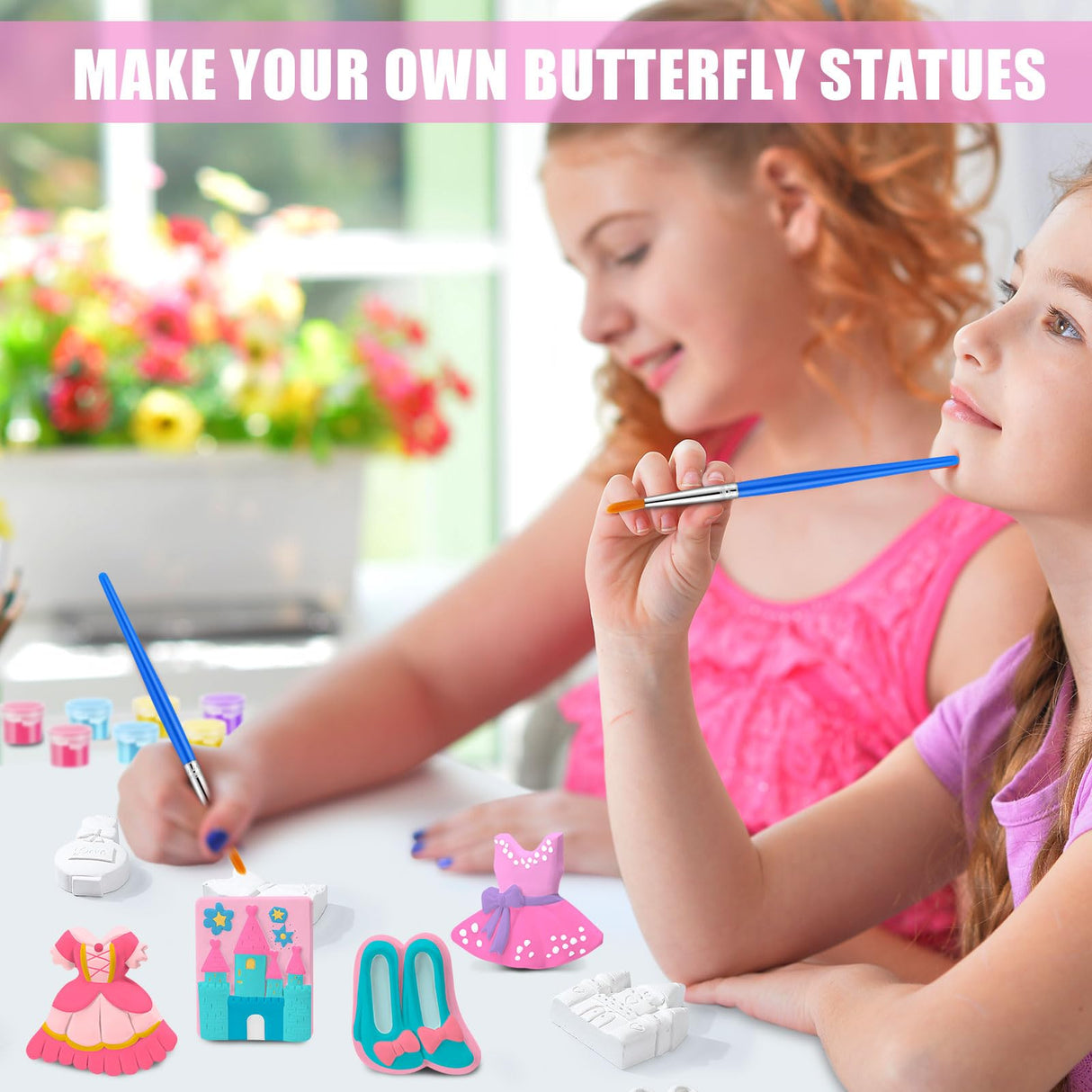 JellyArch 20 Set Princess DIY Painting Kit Ceramic to Paint Your Own Princess Rainbow Castle Statues Unpainted Plaster Figurines Brushes Acrylic Paints Bags Party Favor for Adults JellyArch